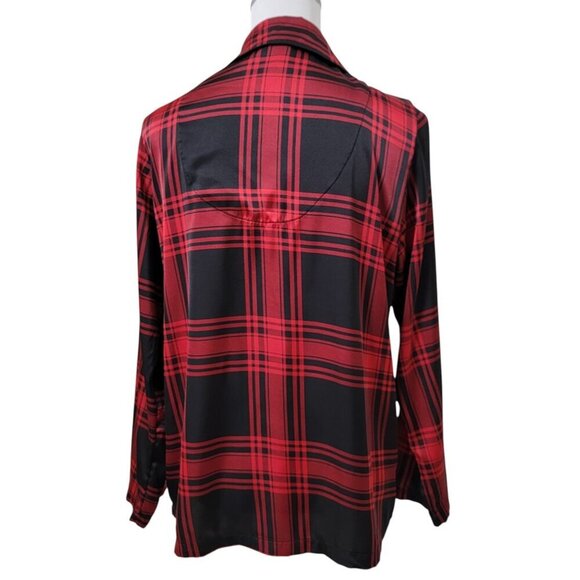 House of Harlow 1960 Size M Black & Red Plaid Silky Button Up Sleep Shirt, EUC - Picture 4 of 11